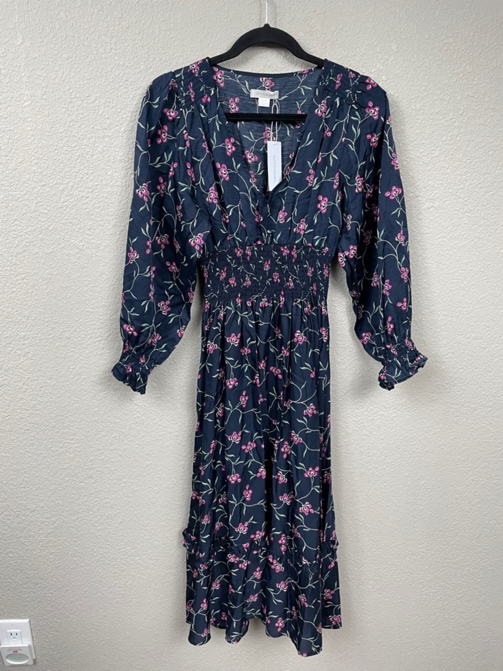 NWT Outerknown Sundance Oceana Midi Floral Long Sleeve Dress Navy Pink XS - Picture 5 of 15